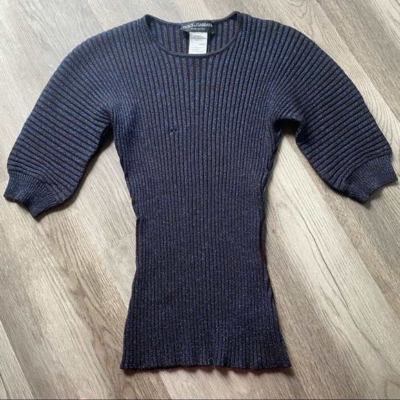 Dolce & Gabbana Metallic Blue Stretch Sweater Top - Picture 3 of 10